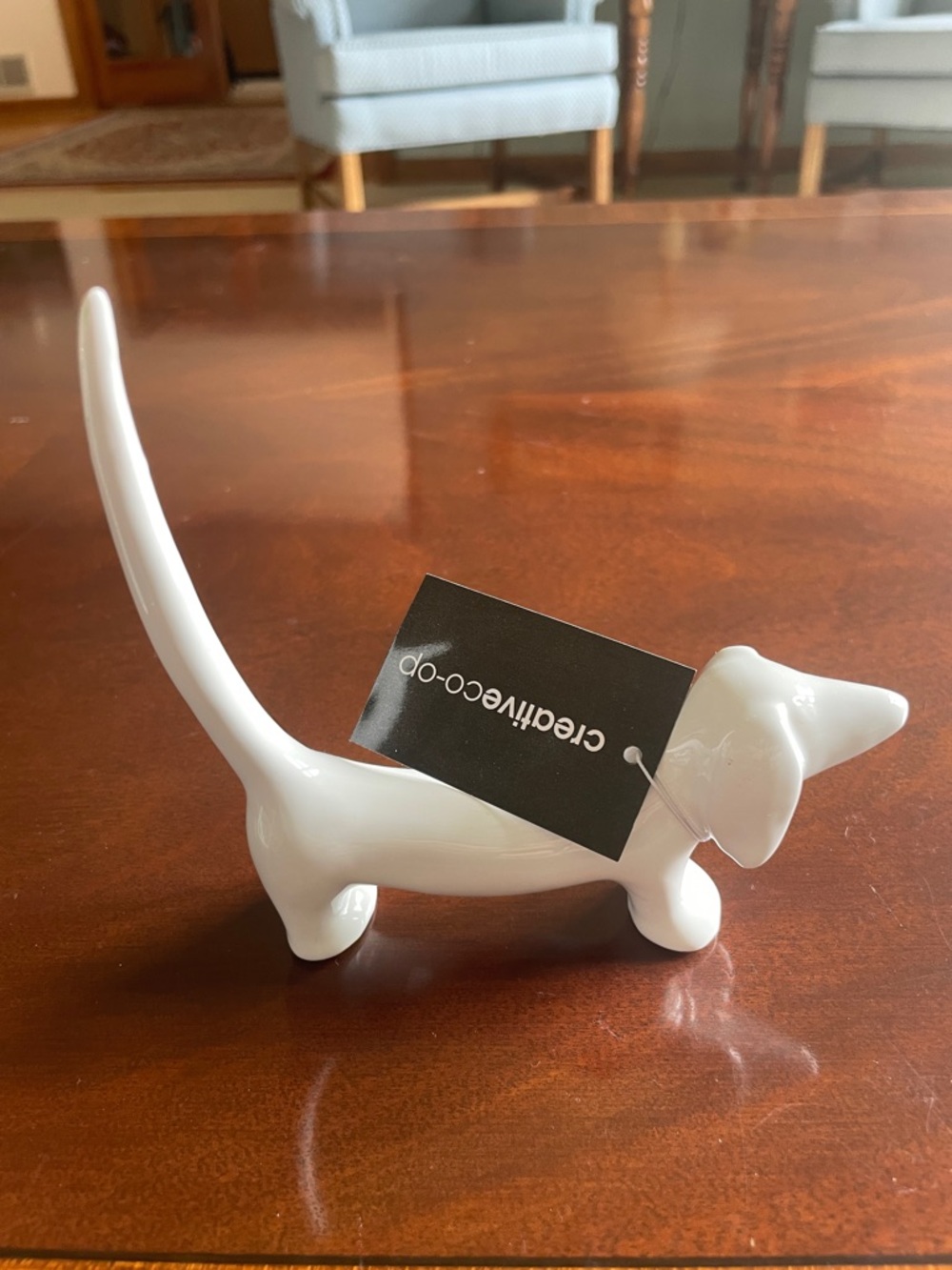 White Ceramic Dachshund Jewelry Holder